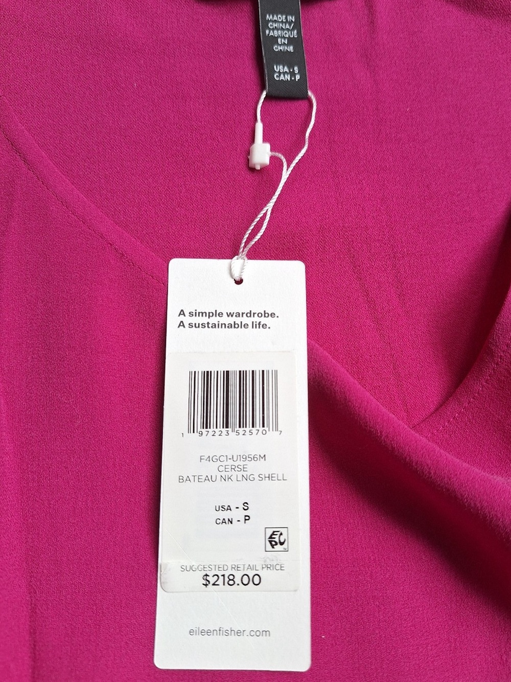 Eileen Fisher Silk Sleeveless Top Shell Bateau Neck Fuchsia Cerise - Picture 5 of 6